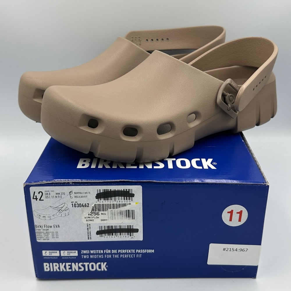 Birkenstock Birki Flow EVA Gray Taupe Clogs 42/US W11/ M9 NIB Adjustable Unisex